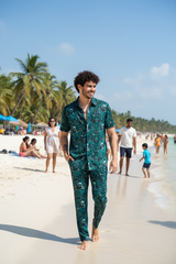 Skull and Rose Printed Green Shirt With Pant Co-Ord Set For Men
