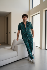 Skull and Rose Printed Green Shirt With Pant Co-Ord Set For Men