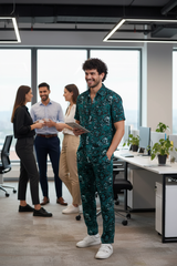Skull and Rose Printed Green Shirt With Pant Co-Ord Set For Men