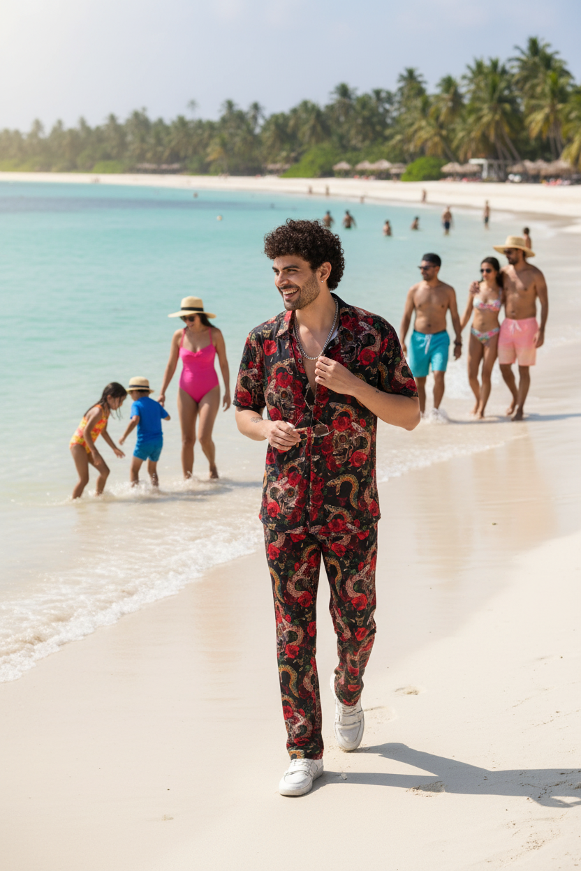 Rose with Snake Printed Shirt With Pant Co-Ord Set For Men