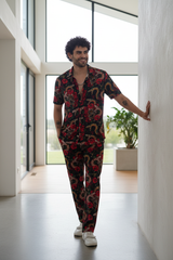 Rose with Snake Printed Shirt With Pant Co-Ord Set For Men