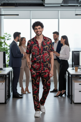 Rose with Snake Printed Shirt With Pant Co-Ord Set For Men