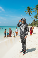 Go Devil 66 & Paisley Design Printed Black Hooded Cord Set for Men