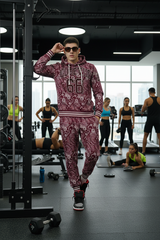 Go Devil 66 & Paisley Design Printed Red Hooded Cord Set for Men