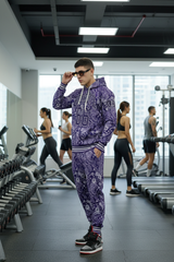 Go Devil 66 & Paisley Design Printed Purple Hooded Cord Set for Men