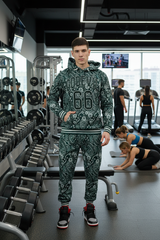 Go Devil 66 & Paisley Design Printed Dark Green Hooded Cord Set for Men