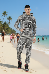 Go Devil 66 & Paisley Design Printed White Hooded Cord Set for Men