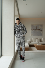 Go Devil 66 & Paisley Design Printed White Hooded Cord Set for Men
