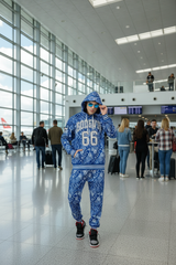 Go Devil 66 & Paisley Design Printed Blue Hooded Cord Set for Men