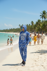 Go Devil 66 & Paisley Design Printed Blue Hooded Cord Set for Men