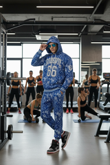 Go Devil 66 & Paisley Design Printed Blue Hooded Cord Set for Men
