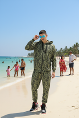 Paisley Design Printed Green Zipper Hoodie for Men