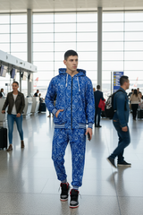Paisley Design Printed Blue Hoodie for Men