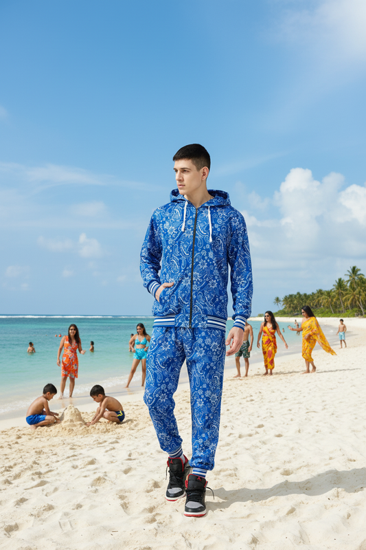 Paisley Design Printed Blue Hoodie for Men