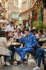 Paisley Design Printed Blue Hoodie for Men