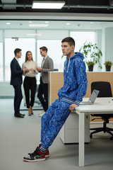 Paisley Design Printed Blue Hoodie for Men