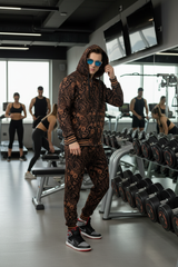 Paisley Design (in Brown) Printed Black Zipper Hoodie for Men