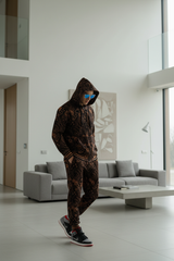 Paisley Design (in Brown) Printed Black Zipper Hoodie for Men