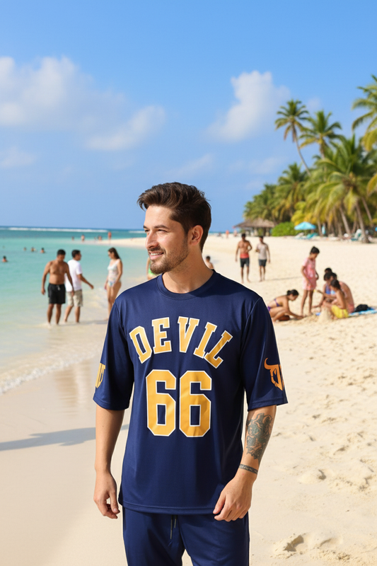Devil 66 Printed Navy Polyester Jersy for Men