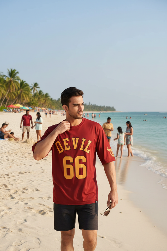 Devil Signature Jersy 66 Printed Burgundy & Yellow for Men