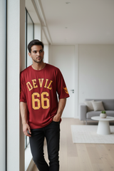 Devil Signature Jersy 66 Printed Burgundy & Yellow for Men