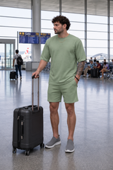Go Devil Sage Green Textured T-Shirt With Short Co-Ord Set For Men
