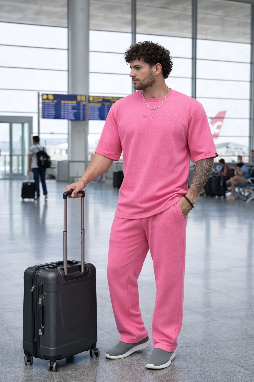 Go Devil Pink Effortless Travel & Street Co-Ord Set For Men