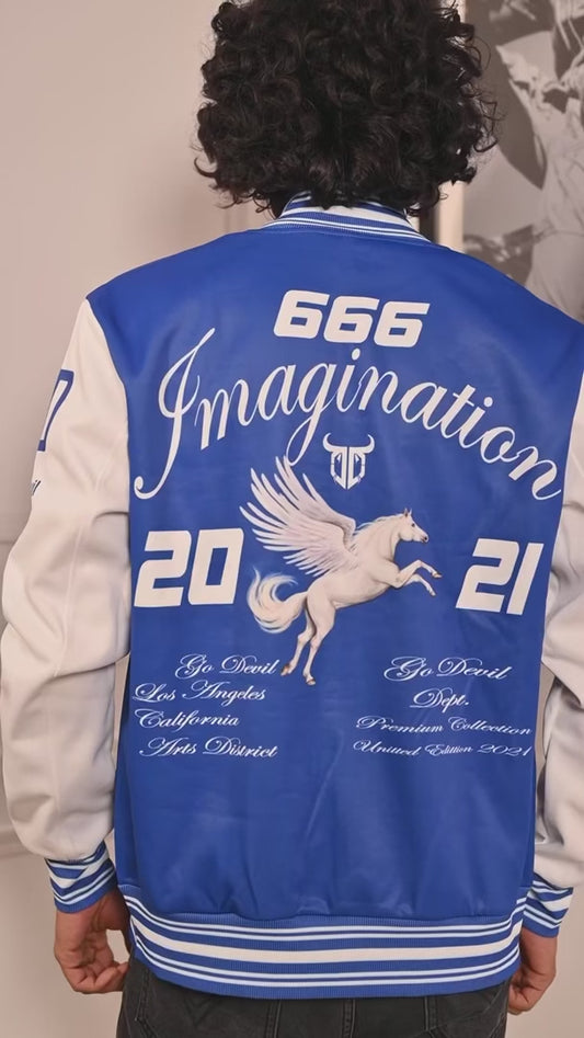 666 Imagination Blue & White  Varsity Jacket for Men