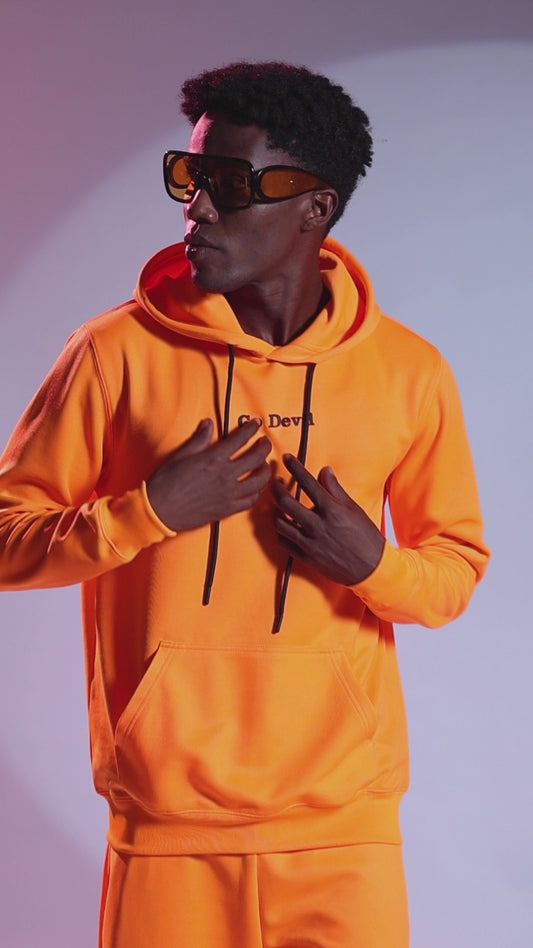 Go Devil Mens Solid Orange Hooded Co-Ord Set
