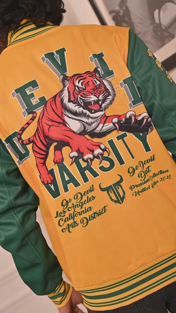 Tiger Printed Yellow & Green Varsity Jacket for Men - Go Devil 5XL
