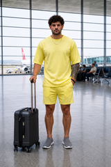 Go Devil Yellow Textured T-Shirt With Short Co-Ord Set For Men