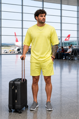 Go Devil Yellow Textured T-Shirt With Short Co-Ord Set For Men