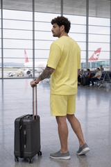 Go Devil Yellow Textured T-Shirt With Short Co-Ord Set For Men
