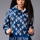 185 GD Logo (in white) Printed Blue Hoodie for Women - Go Devil