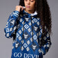 185 GD Logo (in white) Printed Blue Hoodie for Women - Go Devil