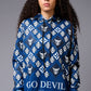 185 GD Logo (in white) Printed Blue Hoodie for Women - Go Devil