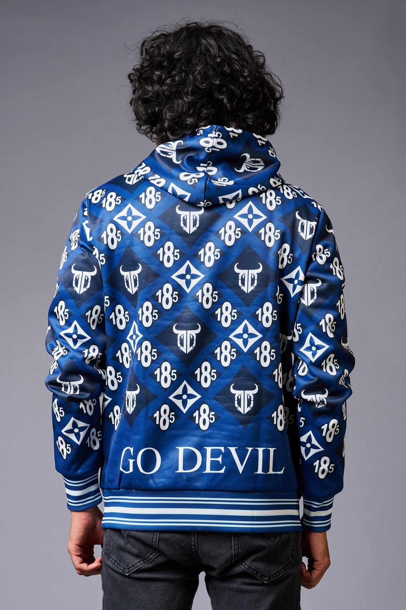 185 GD Logo Printed Blue Hoodie for Men - Go Devil