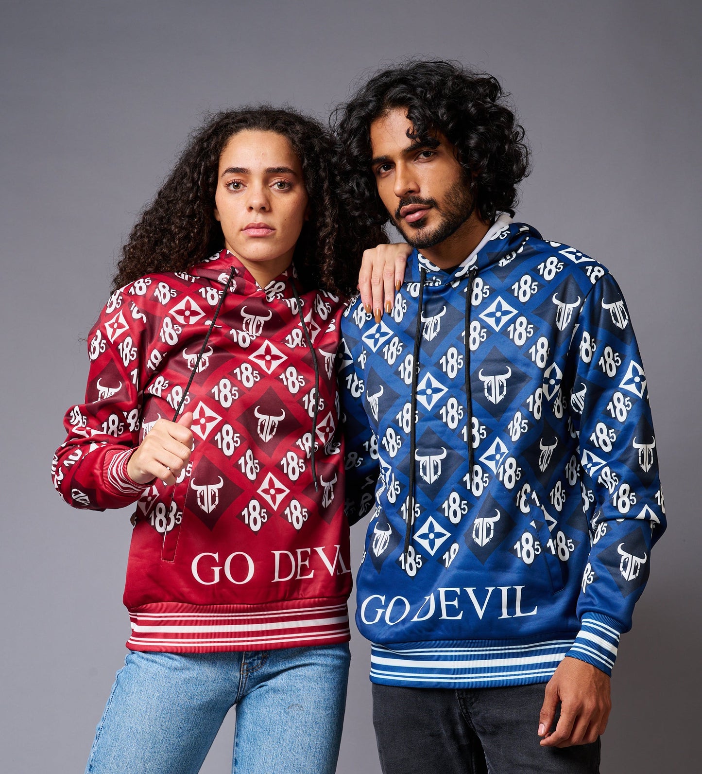 185 GD Logo Printed Red & Blue Couples Coord Wear - Go Devil