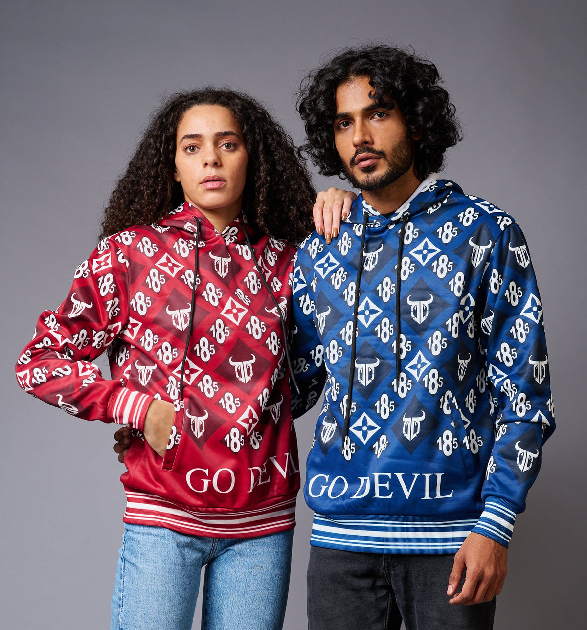 185 GD Logo Printed Red & Blue Couples Coord Wear - Go Devil