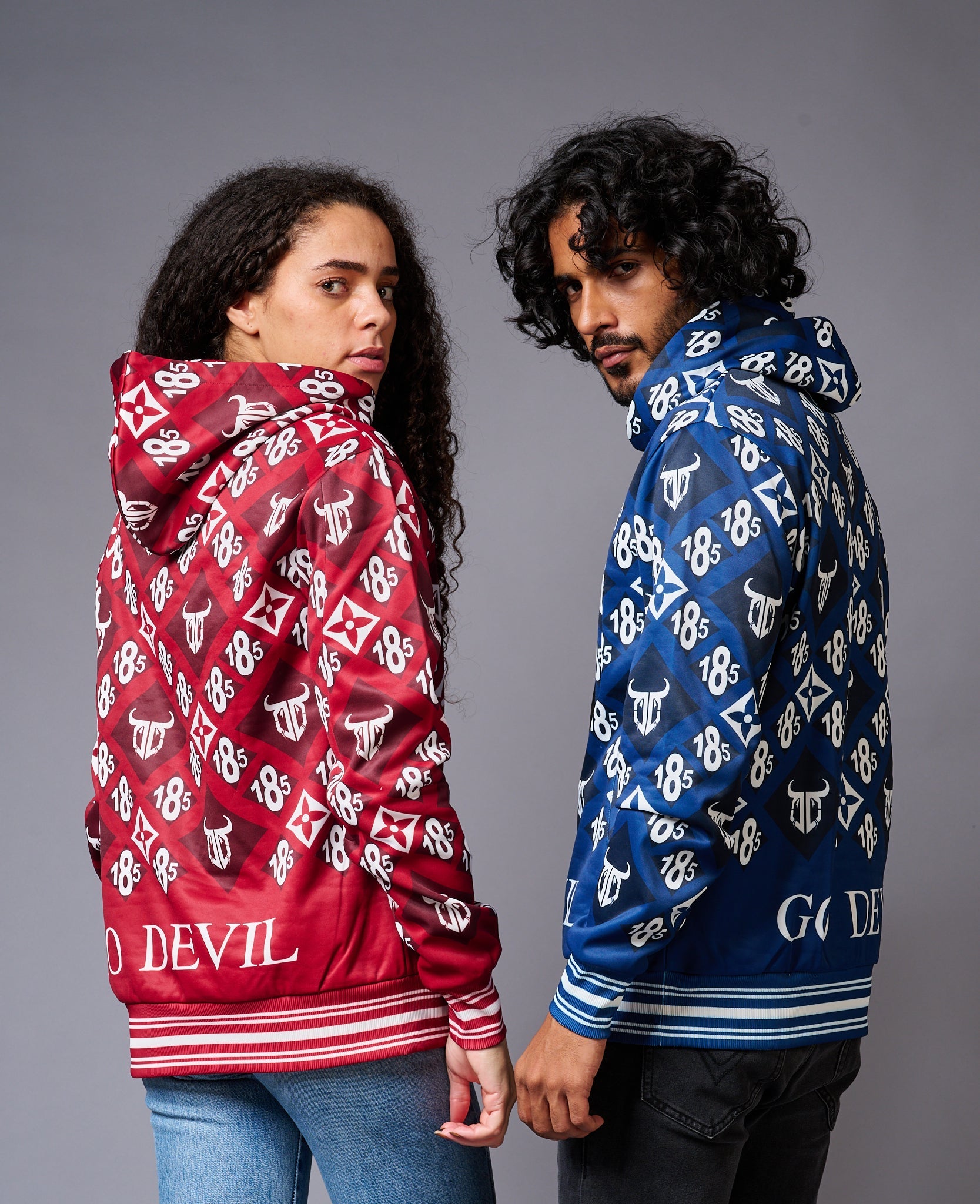 185 GD Logo Printed Red & Blue Couples Coord Wear - Go Devil