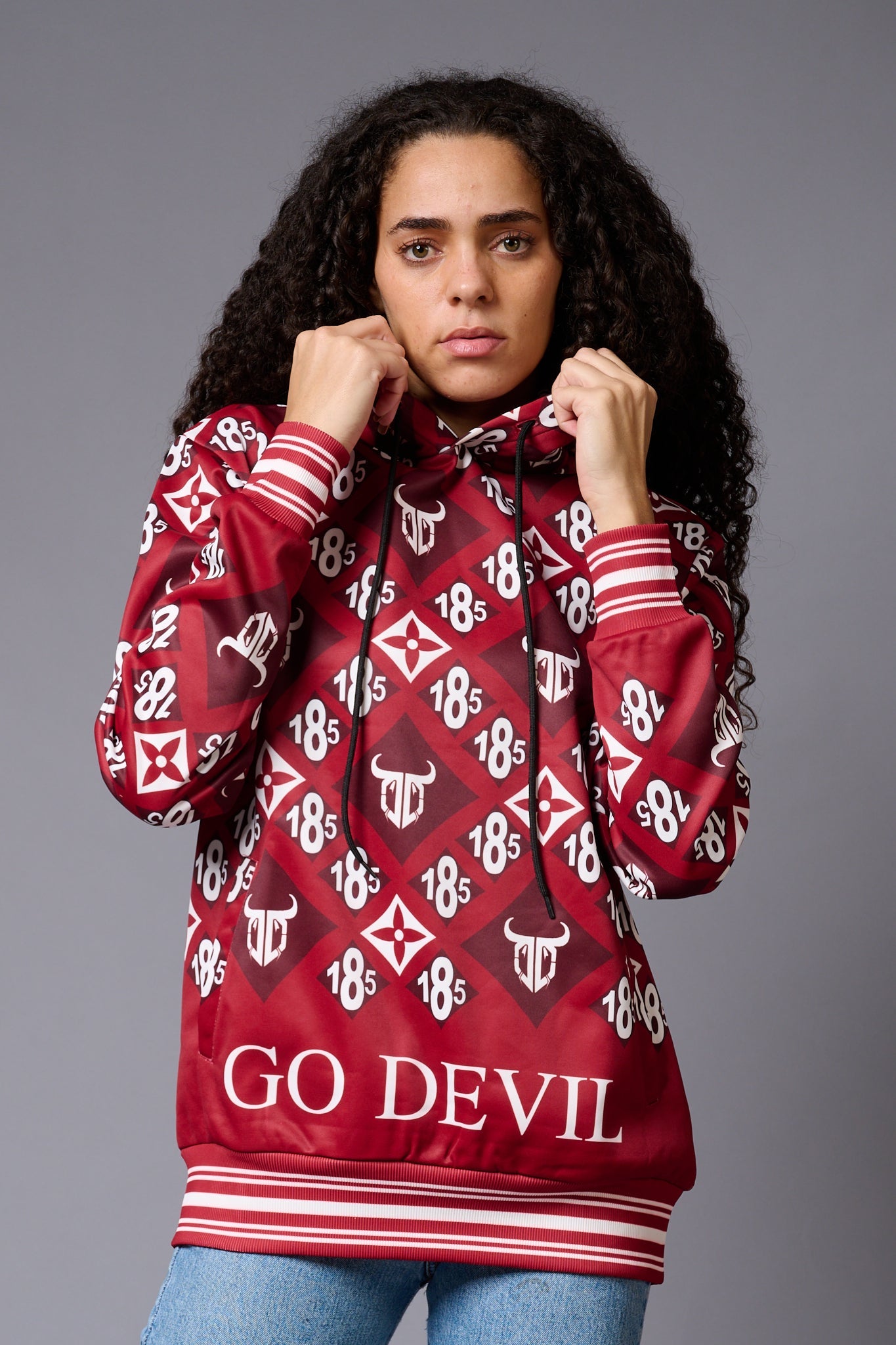 185 GD Logo Printed Red Hoodie for Women - Go Devil