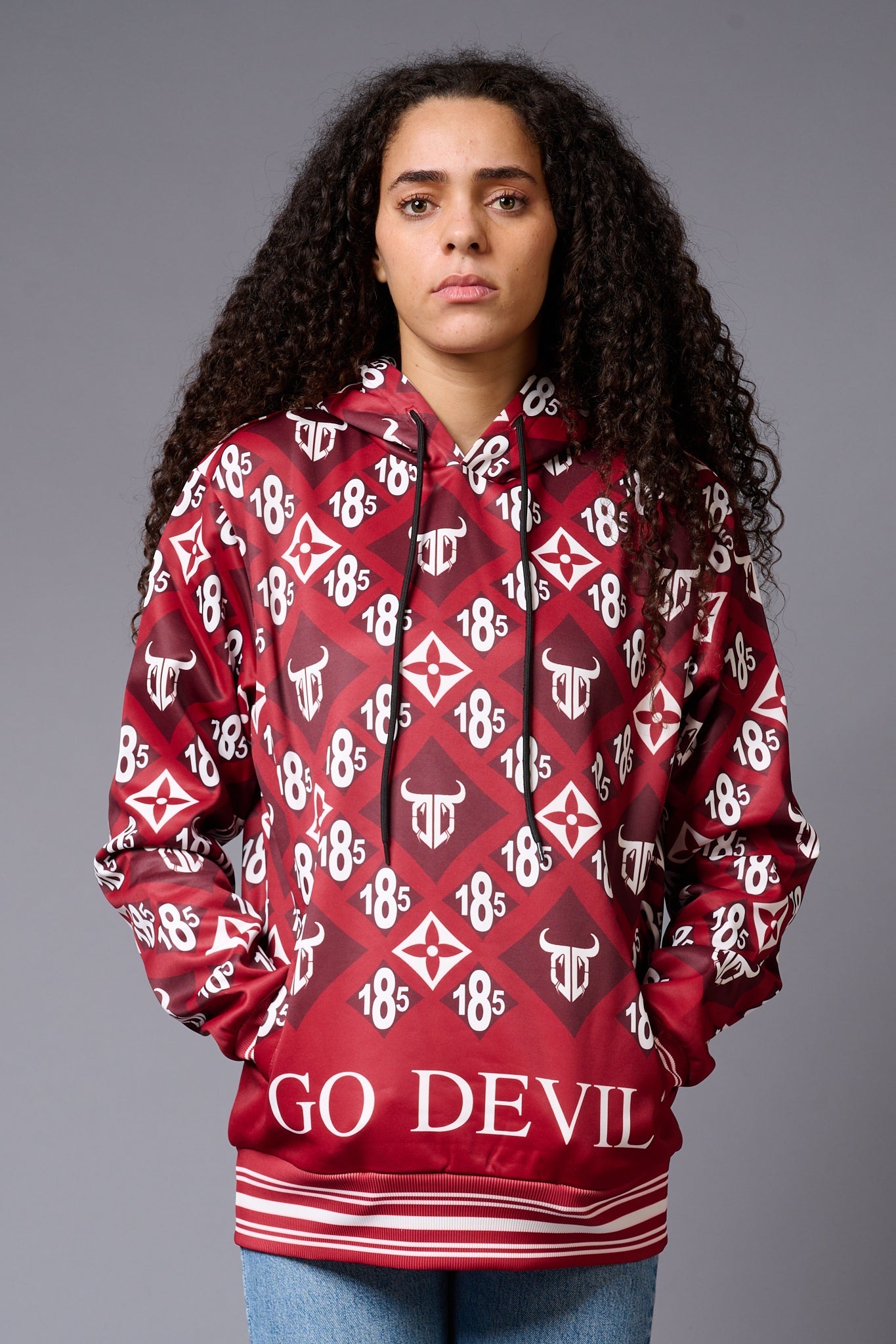 185 GD Logo Printed Red Hoodie for Women - Go Devil