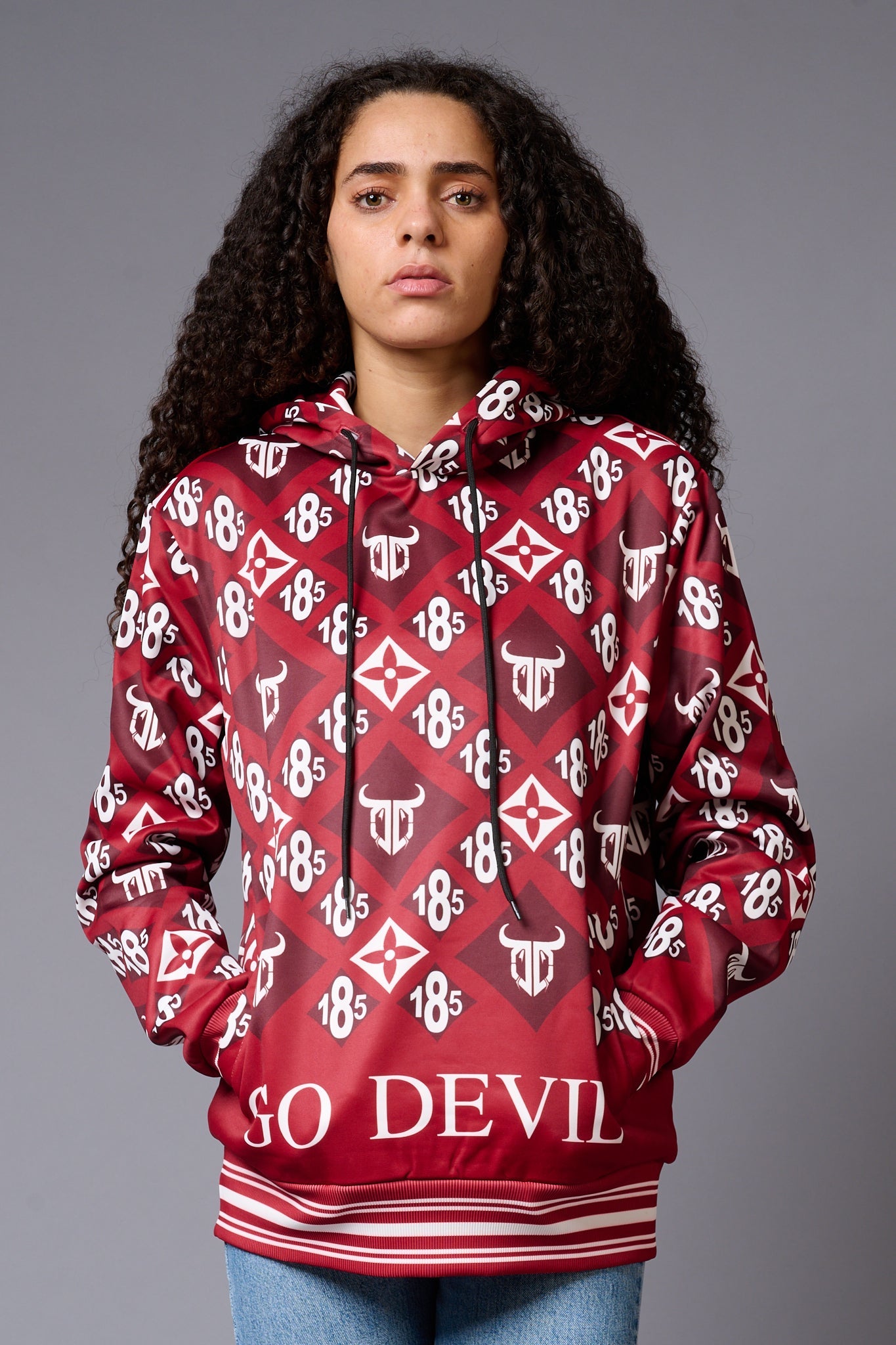 185 GD Logo Printed Red Hoodie for Women - Go Devil