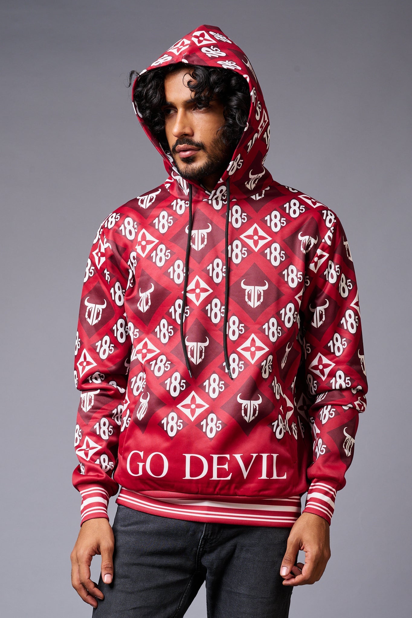 185 GD Logo Printed (with white) Red Hoodie for Men - Go Devil