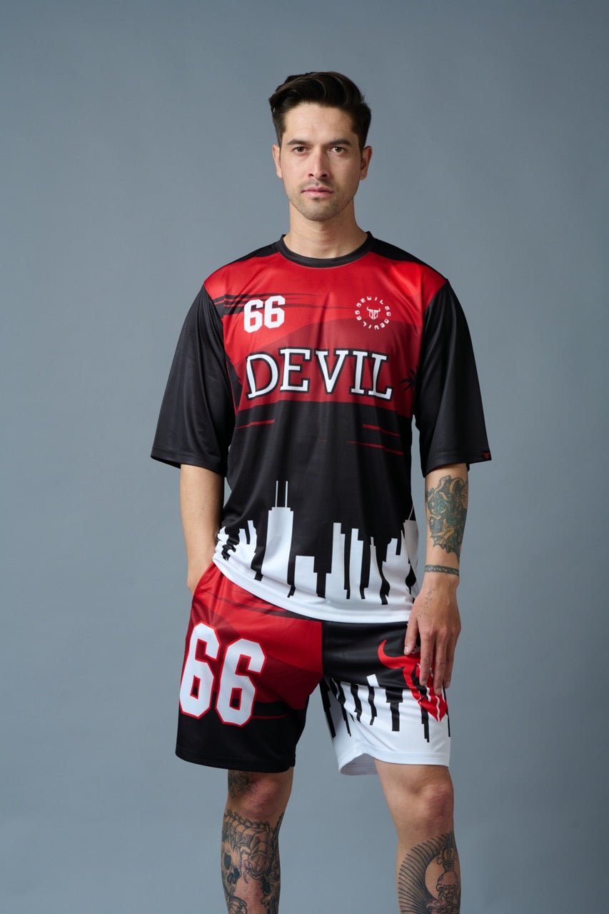 66 Devil Printed Palm tree white Polyester Co-ord Set for Men - Go Devil