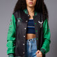 666 Imagination Black & Green Varsity Jacket for Women - Go Devil
