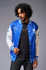 666 Imagination Blue & White Varsity Jacket for Men - Go Devil