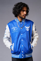666 Imagination Blue & White Varsity Jacket for Men - Go Devil