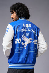 666 Imagination Blue & White Varsity Jacket for Men - Go Devil