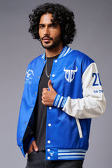 666 Imagination Blue & White Varsity Jacket for Men - Go Devil